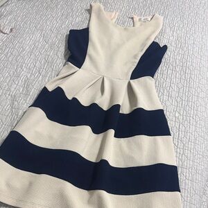 Emerald Sundae Navy and White Sleeveless Striped Fit-and-Flare Dress